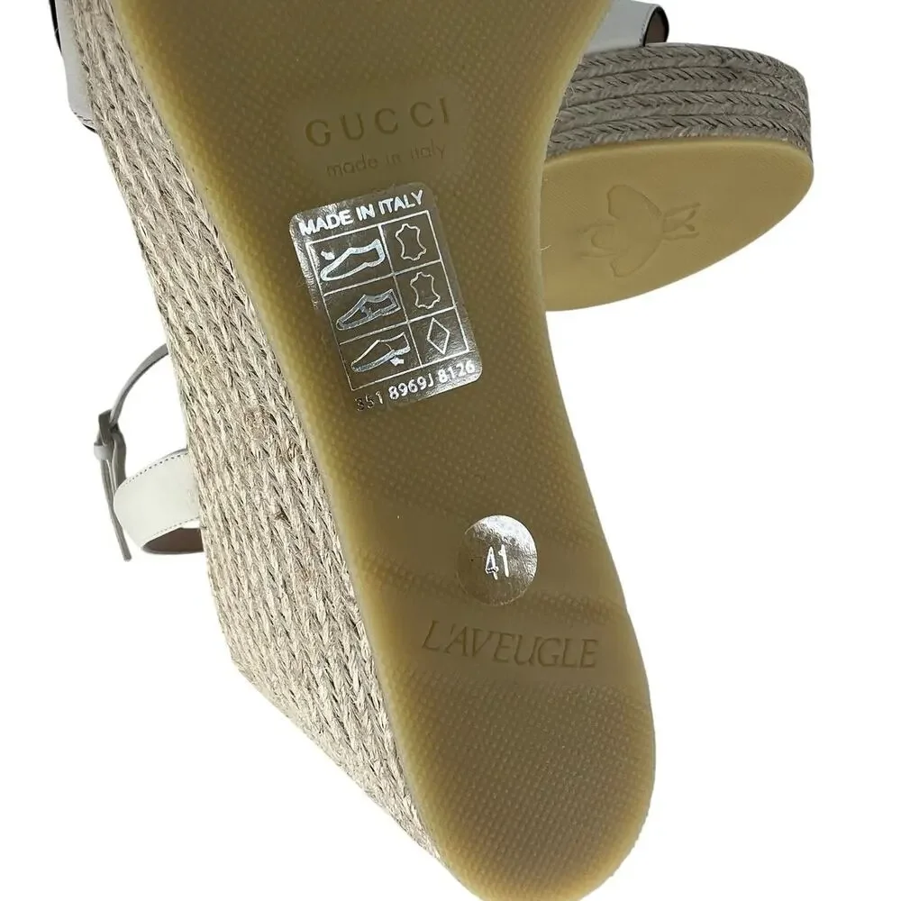 Gucci Aitana Marmont GG Leather Platform Espadrille Wedge Sandals 41 - Picture 15 of 16